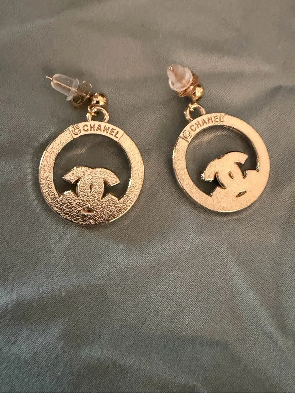 CHANEL Gold-Tone Pearl CC Circle Drop Earrings Authentic